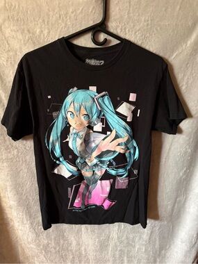 Black Kids Short-Sleeve Tee with Teal Anime Graphic